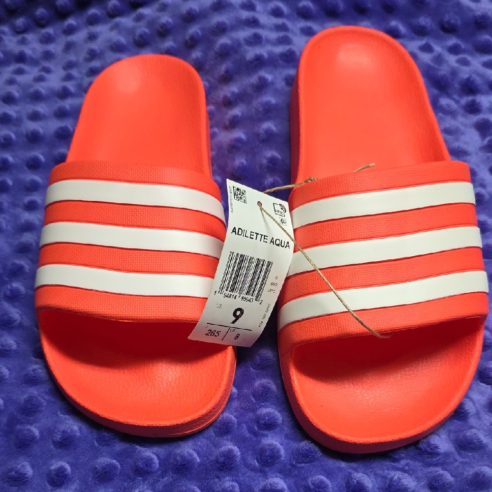 Adidas Coral Slide Sandals with White Stripes